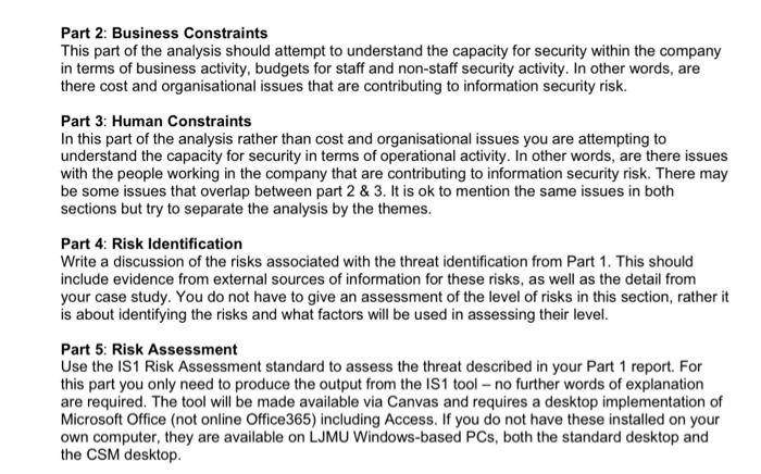 Solved Part 2: Business Constraints This part of the | Chegg.com