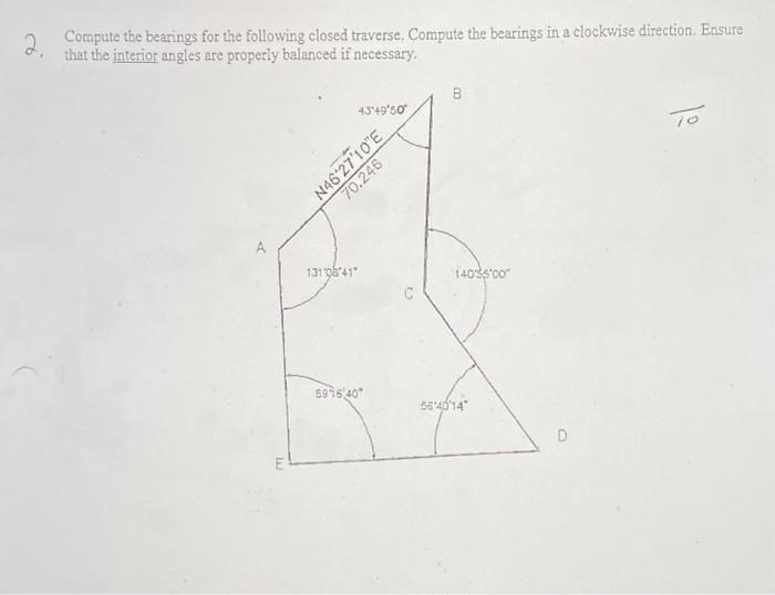 Solved 2 Compute The Bearings For The Following Closed | Chegg.com