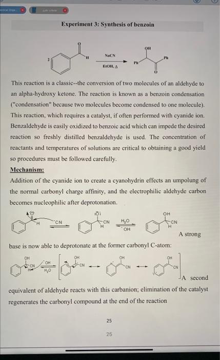 Solved Experiment Synthesis Of Benzoin Nacn This Reaction Chegg Com