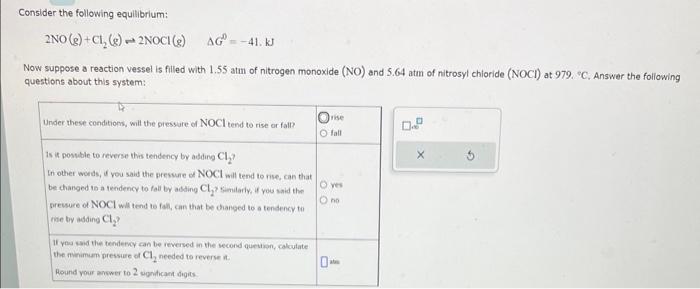 Solved Consider The Following Equilibrium: 2NO(g)+Cl2( | Chegg.com