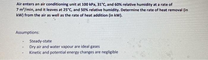 Solved Air enters an air conditioning unit at 100kPa,31∘C, | Chegg.com