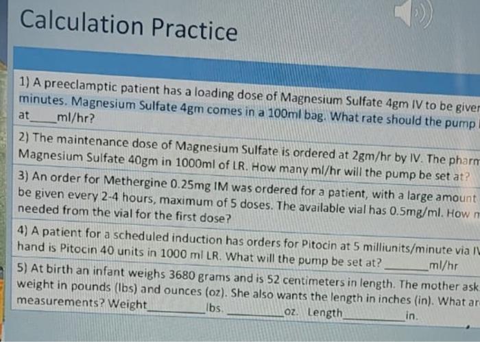 Solved 1) A preeclamptic patient has a loading dose of | Chegg.com