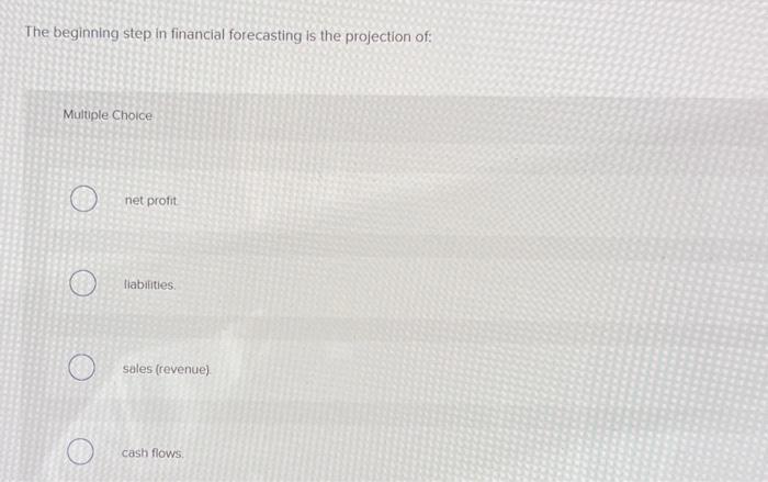 Solved The beginning step in financial forecasting is the | Chegg.com