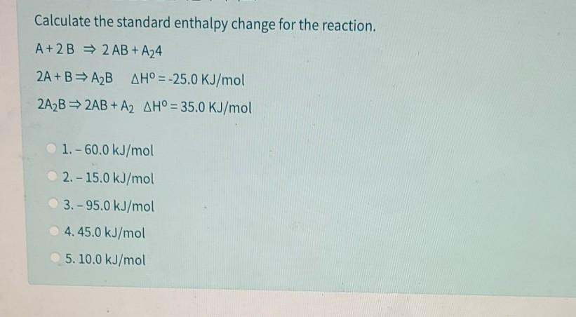 Solved Calculate The Standard Enthalpy Change For The | Chegg.com