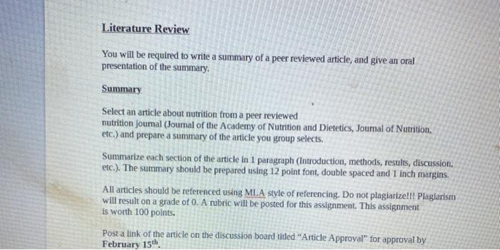 Literature Review You will be required to write a | Chegg.com