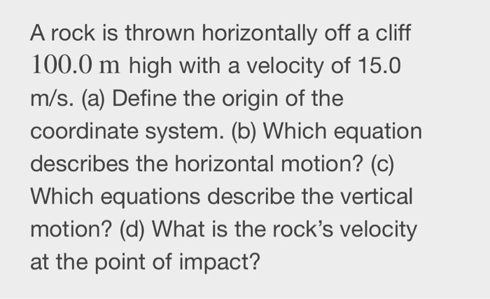 Solved A rock is thrown horizontally off a cliff 100.0 m | Chegg.com