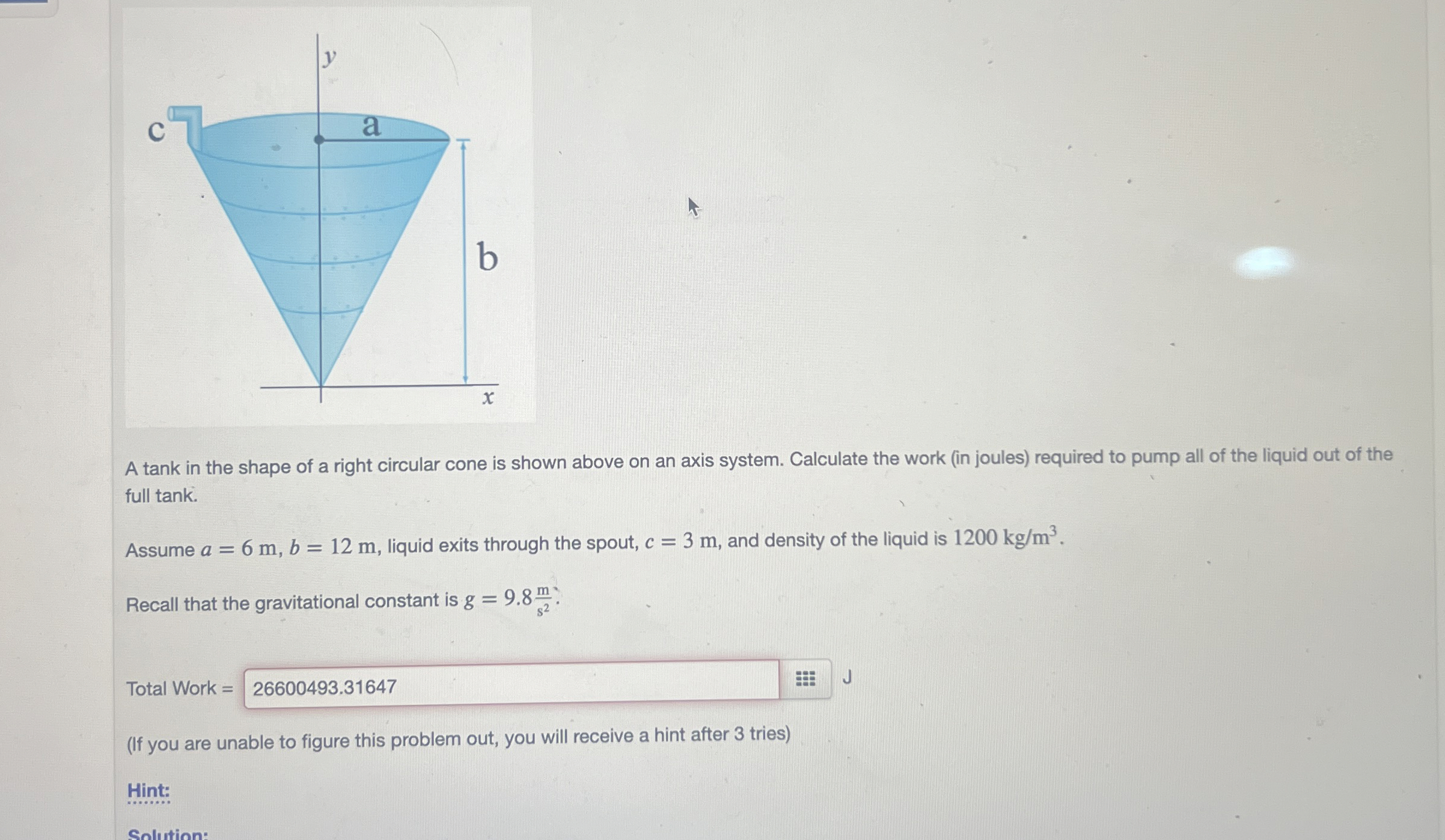 Solved A tank in the shape of a right circular cone is shown | Chegg.com