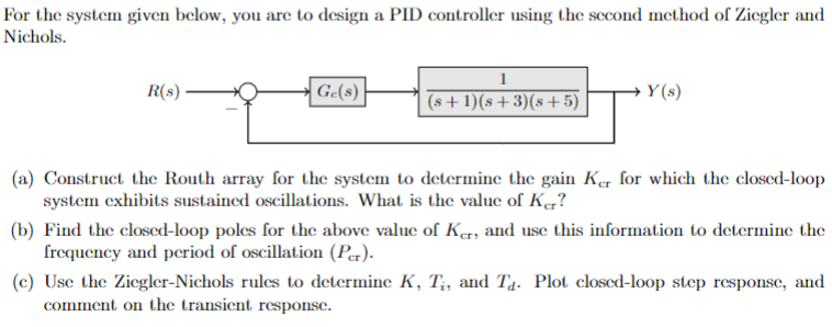 Solved For the system given below, you are to design a PID | Chegg.com