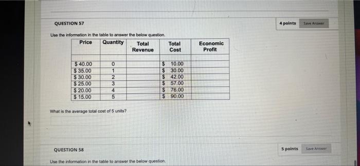 Solved QUESTION 59 Use the information in the table to | Chegg.com