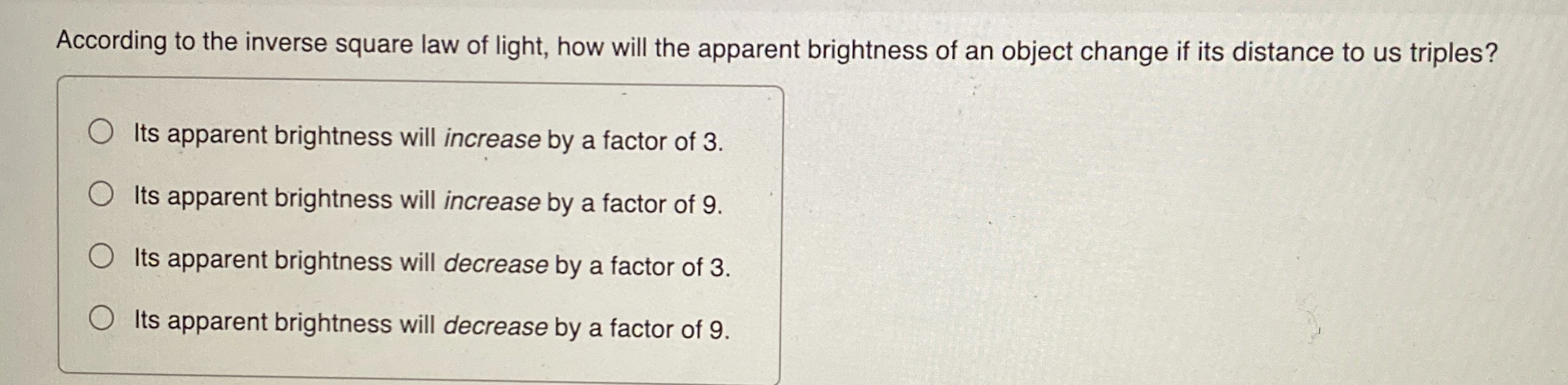 Solved According to the inverse square law of light, how | Chegg.com