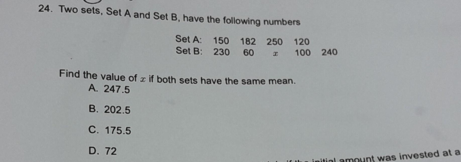 Solved 24. Two Sets, Set A And Set B, Have The Following | Chegg.com