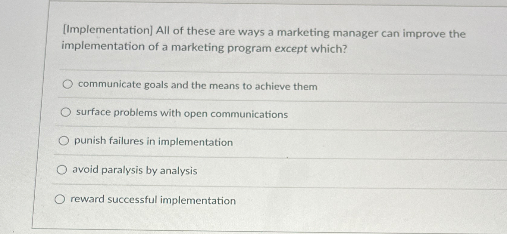 Solved [Implementation] ﻿All of these are ways a marketing | Chegg.com
