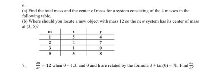 Solved 6. (a) Find the total mass and the center of mass for | Chegg.com