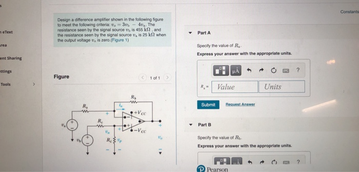 Solved Constants me Text Design a difference amplifier shown | Chegg.com