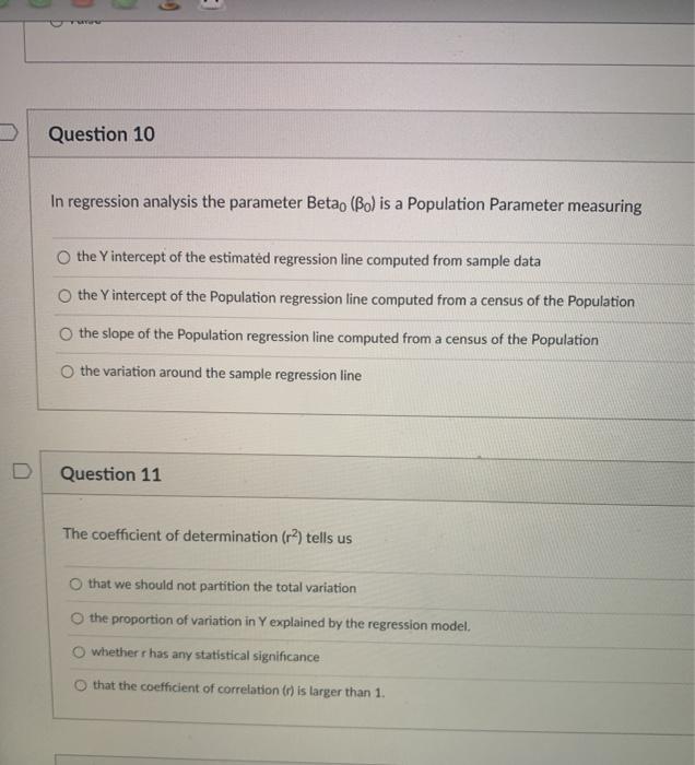 Solved - Question 10 In regression analysis the parameter | Chegg.com