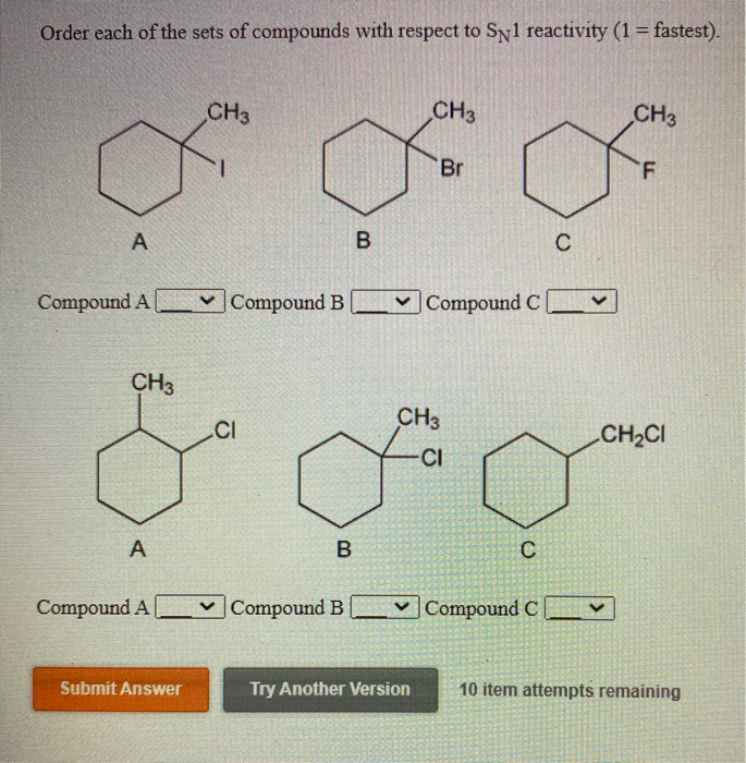Solved Order each of the sets of compounds with respect to