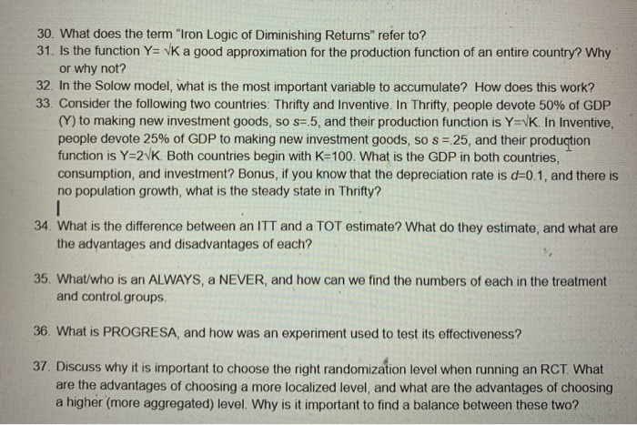 Solved 30. What does the term "Iron Logic of Diminishing | Chegg.com