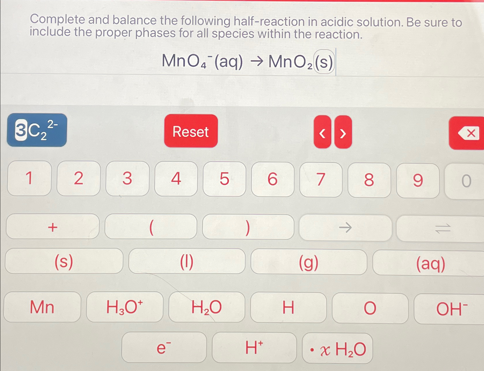 Solved Complete and balance the following half-reaction in | Chegg.com