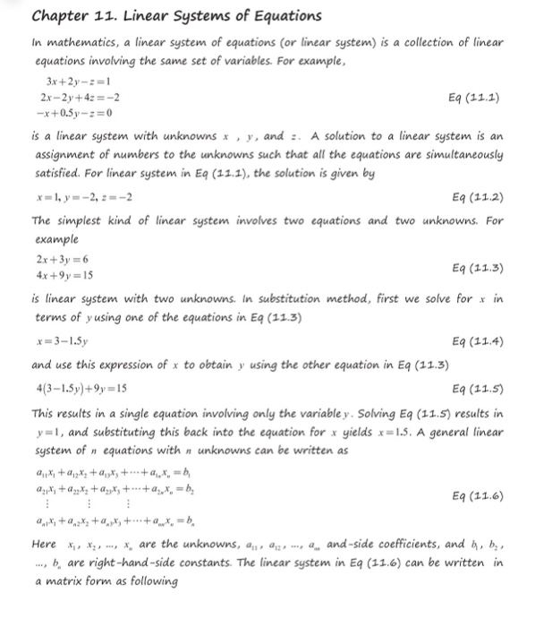 Solved Chapter 11 Linear Systems Of Equations In Chegg