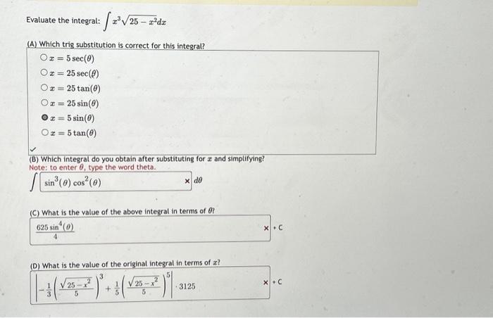 Solved Evaluate The Integral 20 2 X 25 X Dx A Which Chegg Com   Image