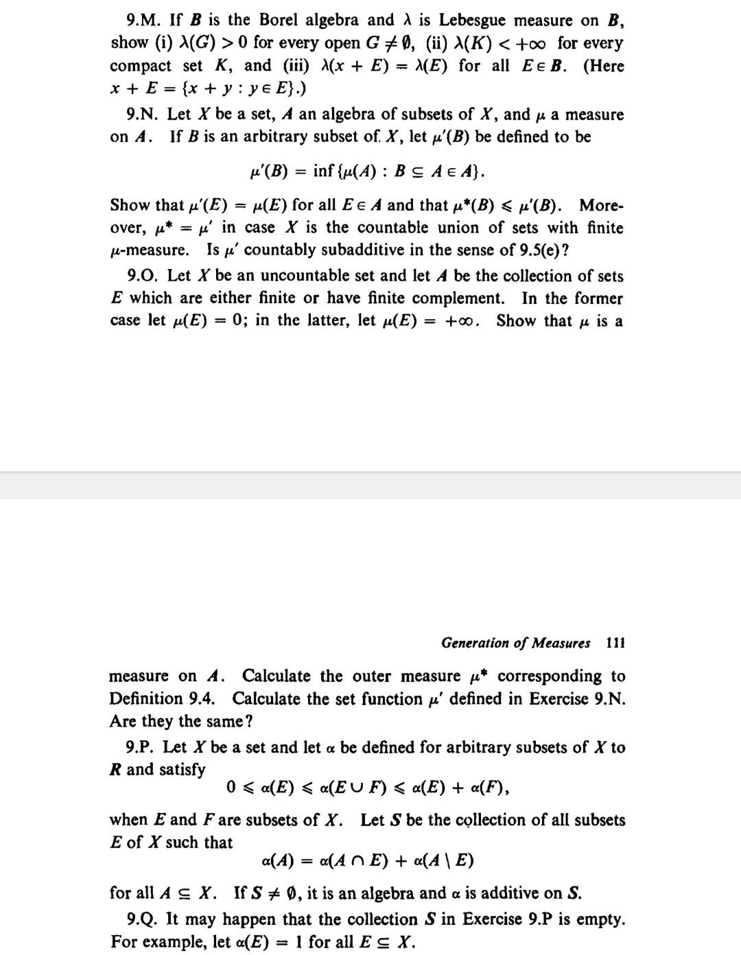 Solved 9.M. If B Is The Borel Algebra And λ Is Lebesgue | Chegg.com