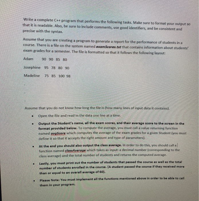 Solved Write a complete C++ program that performs the | Chegg.com