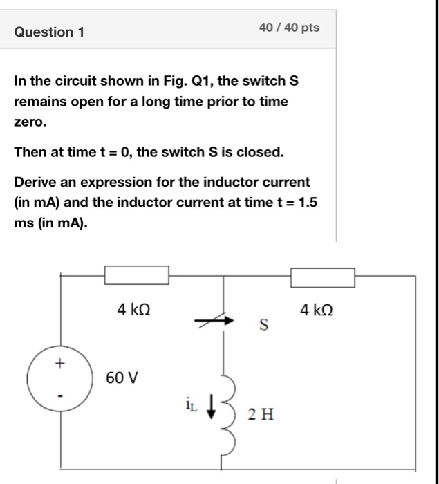Solved Question 1 40 / 40 pts In the circuit shown in Fig. | Chegg.com