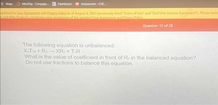 Solved The Following Equation Is Unbalanced: | Chegg.com