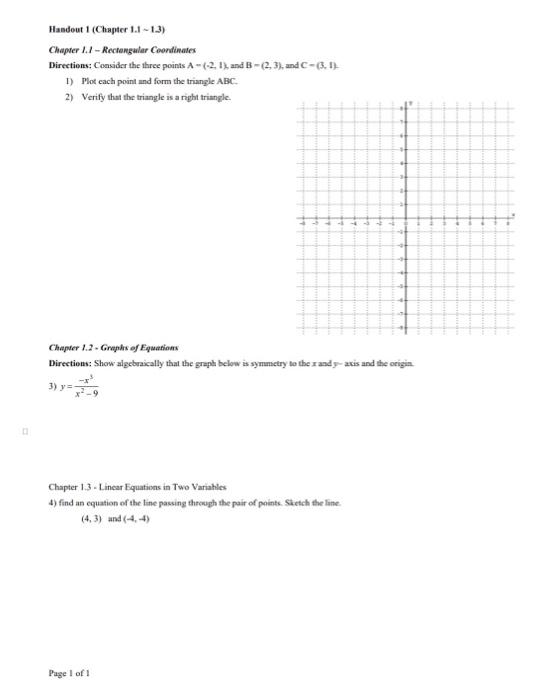 Solved Chapter 1.1-Rectangular Coontinates Directions: | Chegg.com