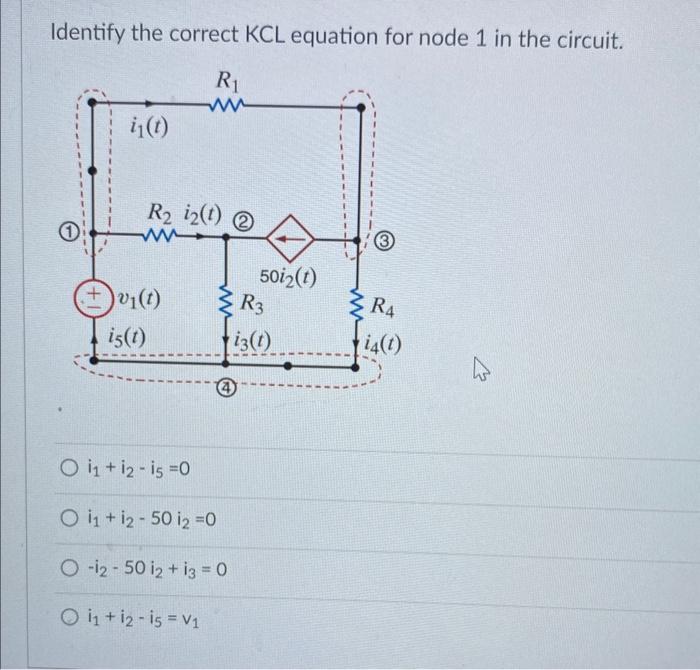 Solved Identify the correct KCL equation for node 1 in the | Chegg.com