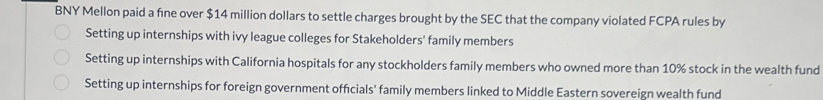 Solved BNY Mellon paid a fine over $14 ﻿million dollars to | Chegg.com