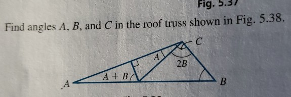 Solved Fig. Find Angles A, B, And C In The Roof Truss Shown | Chegg.com