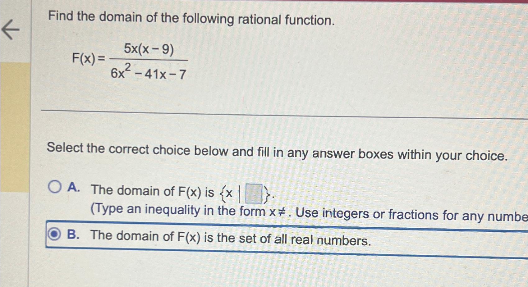 Solved Find the domain of the following rational | Chegg.com