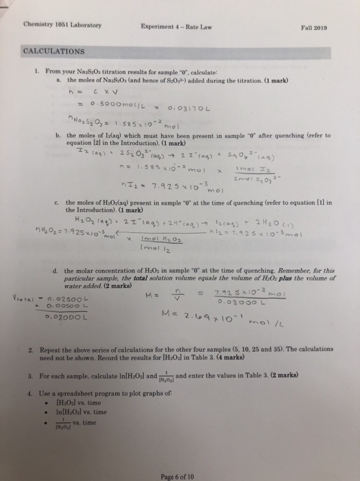 Chemistry 1051 Laboratory Experiment 4- Rate Law Fall | Chegg.com