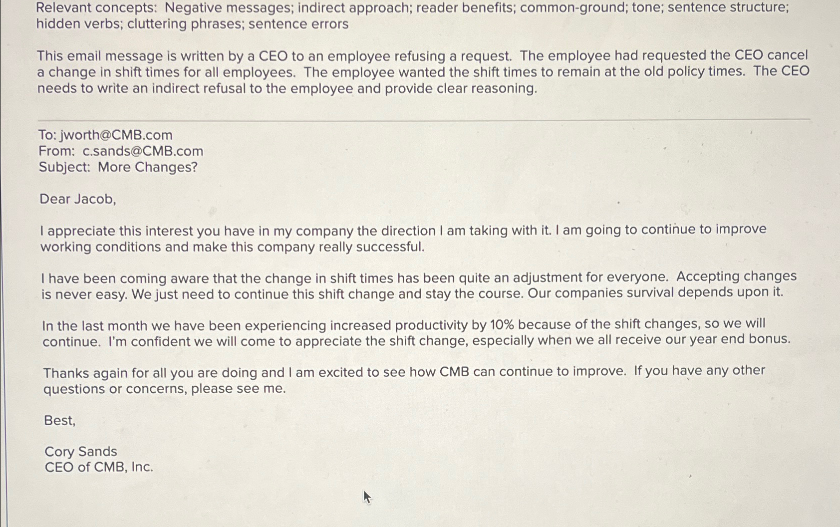 Solved Relevant concepts: Negative messages; indirect | Chegg.com