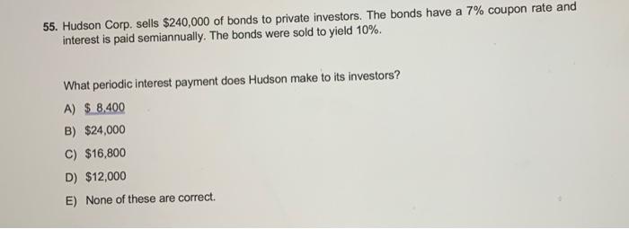 Solved 55. Hudson Corp. sells $240,000 of bonds to private | Chegg.com