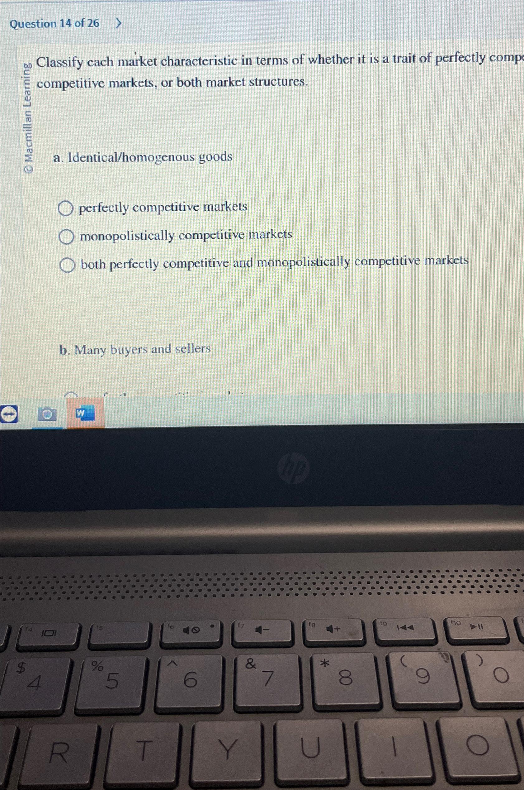 Solved Question 14 ﻿of 26Classify each market characteristic | Chegg.com