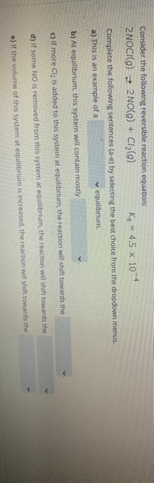 Solved Consider the following reversible reaction equation: | Chegg.com