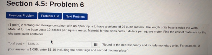 Solved Section 4.5: Problem 6 Previous Problem Problem List | Chegg.com