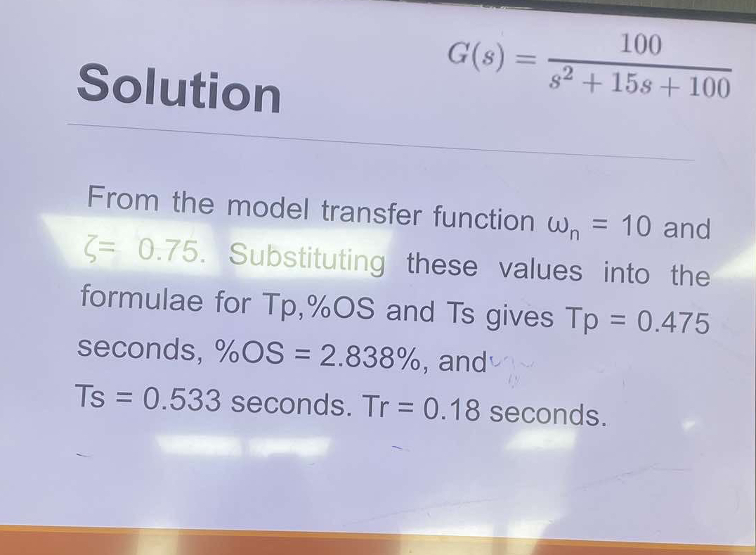 Solved G(s)=100s2+15s+100From the model transfer function | Chegg.com