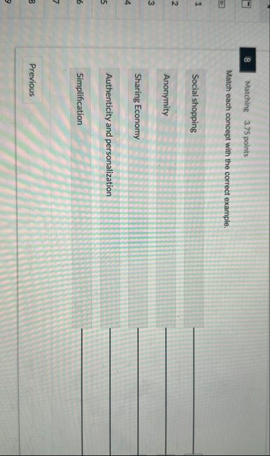 Solved Matching 3.75 ﻿pointsMatch each concept with the | Chegg.com
