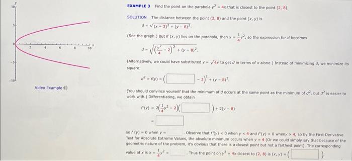 EXAMPLE 3 Find the point on the parabola y2 = 4x that | Chegg.com