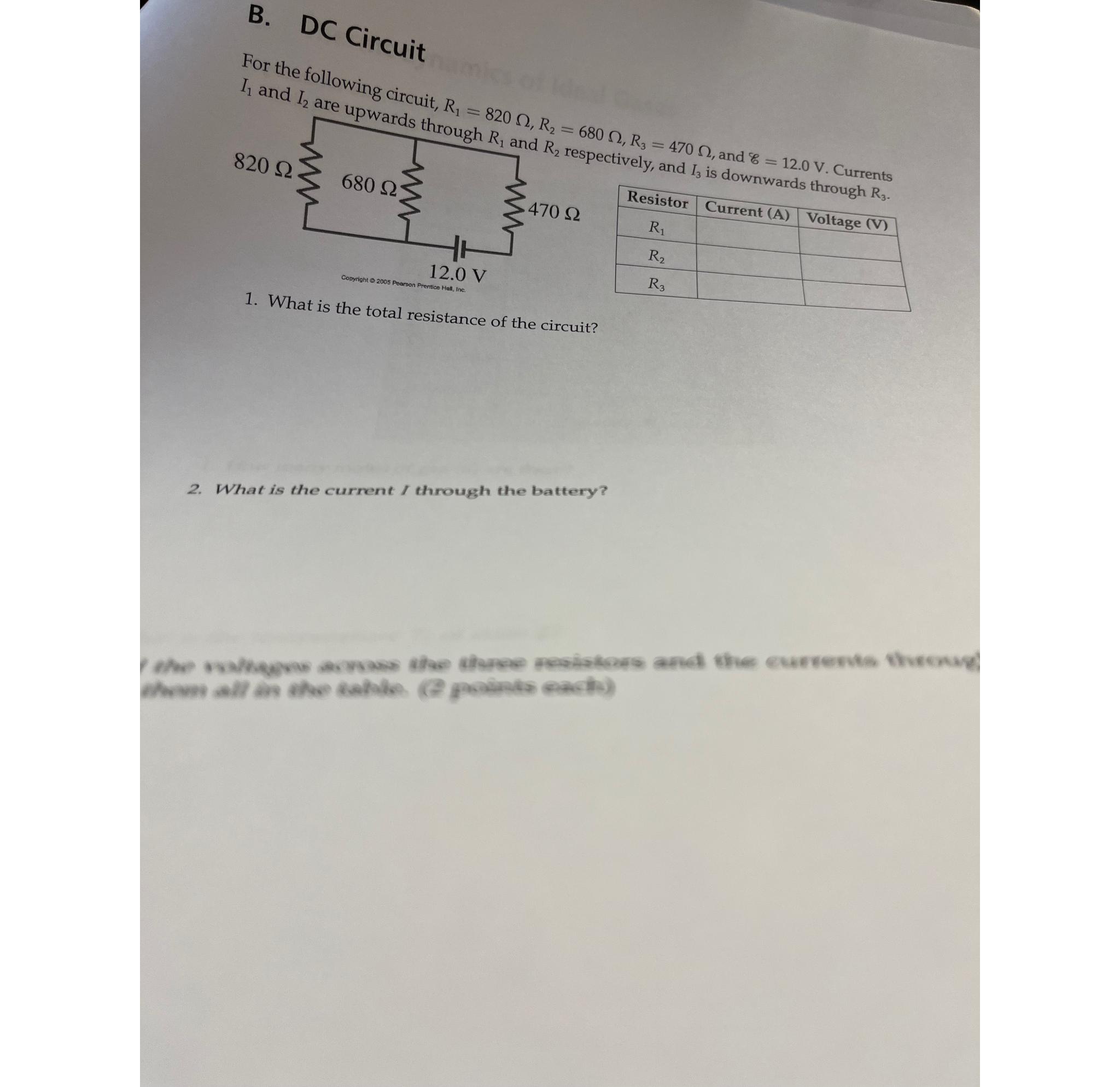 Solved B. ﻿DC CircuitFor The Following Circuit, | Chegg.com