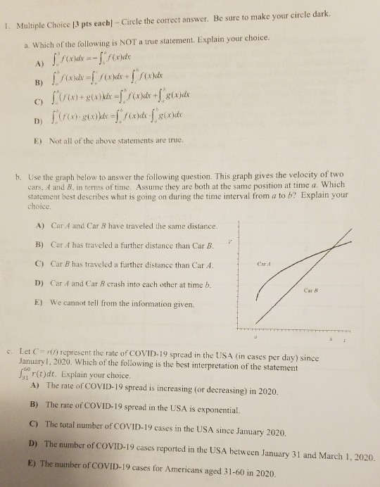 Solved 1. Multiple Choice (3 pts each) - Circle the correct | Chegg.com