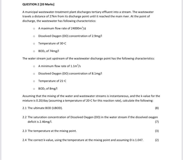 Solved QUESTION 2 [20 Marks] A municipal | Chegg.com