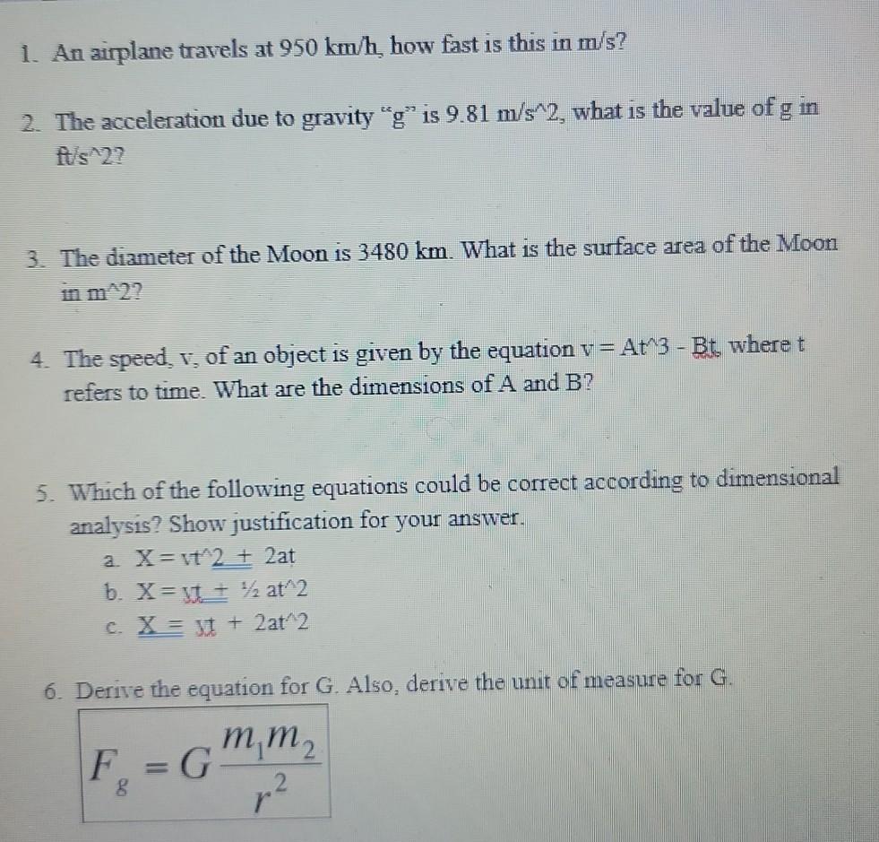 Solved 1. An airplane travels at 950 km/h how fast is this | Chegg.com