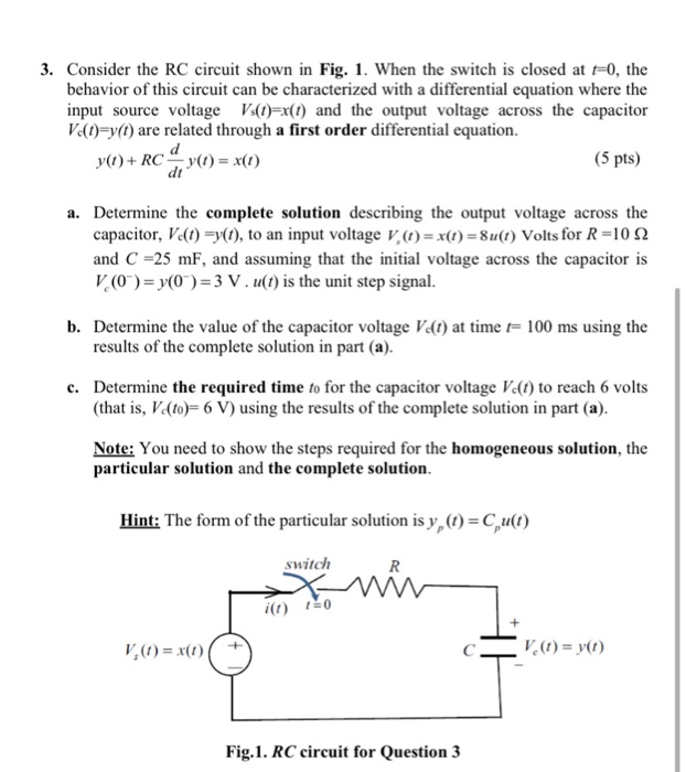 Solved 3 Consider The Rc Circuit Shown In Fig 1 When T Chegg Com