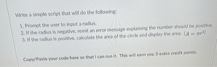 Solved Write a simple script that will do the following: 1. | Chegg.com