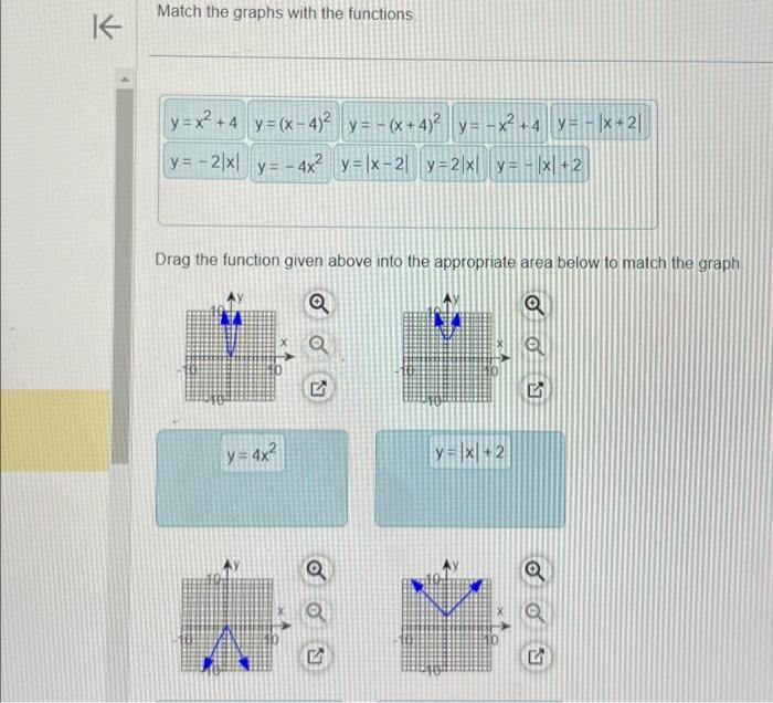 Match the graphs with the functions
Drag the function given above into the appropriate area below to match the graph
