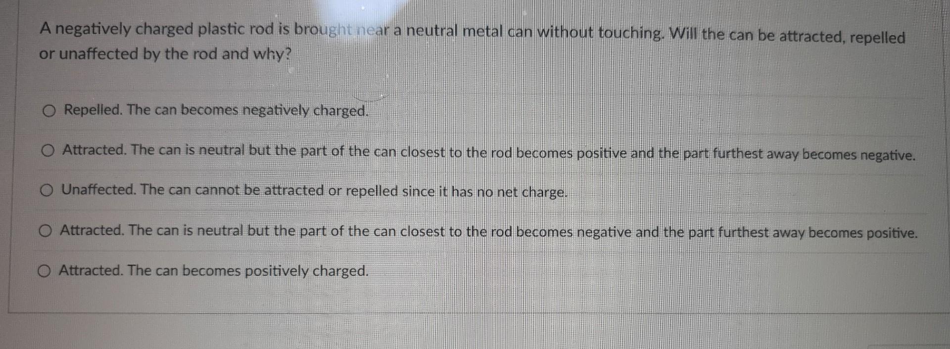 Solved A negatively charged plastic rod is brought near a